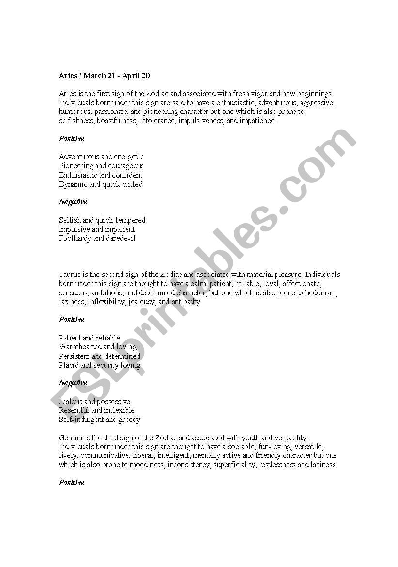 FUN WITH HOROSCOPES worksheet