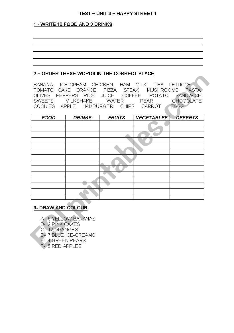 Food and Drinks worksheet