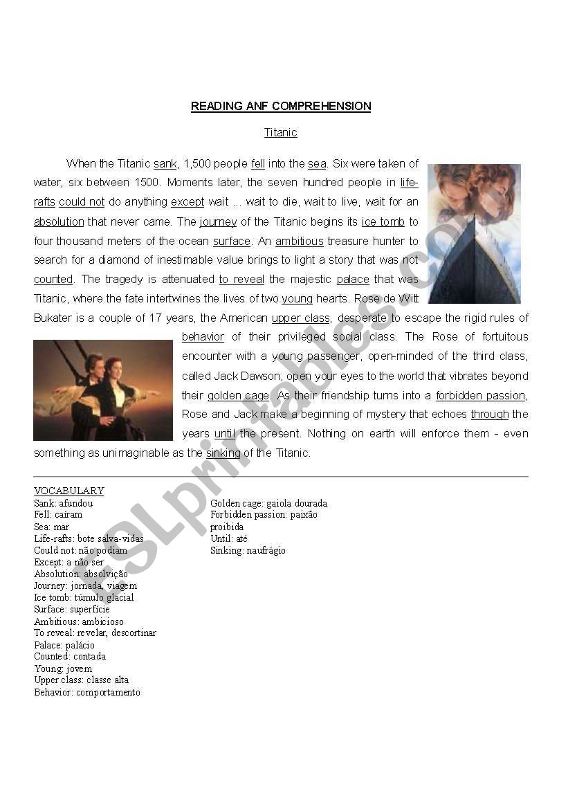 READING AND COMPREHENSION-TITANIC