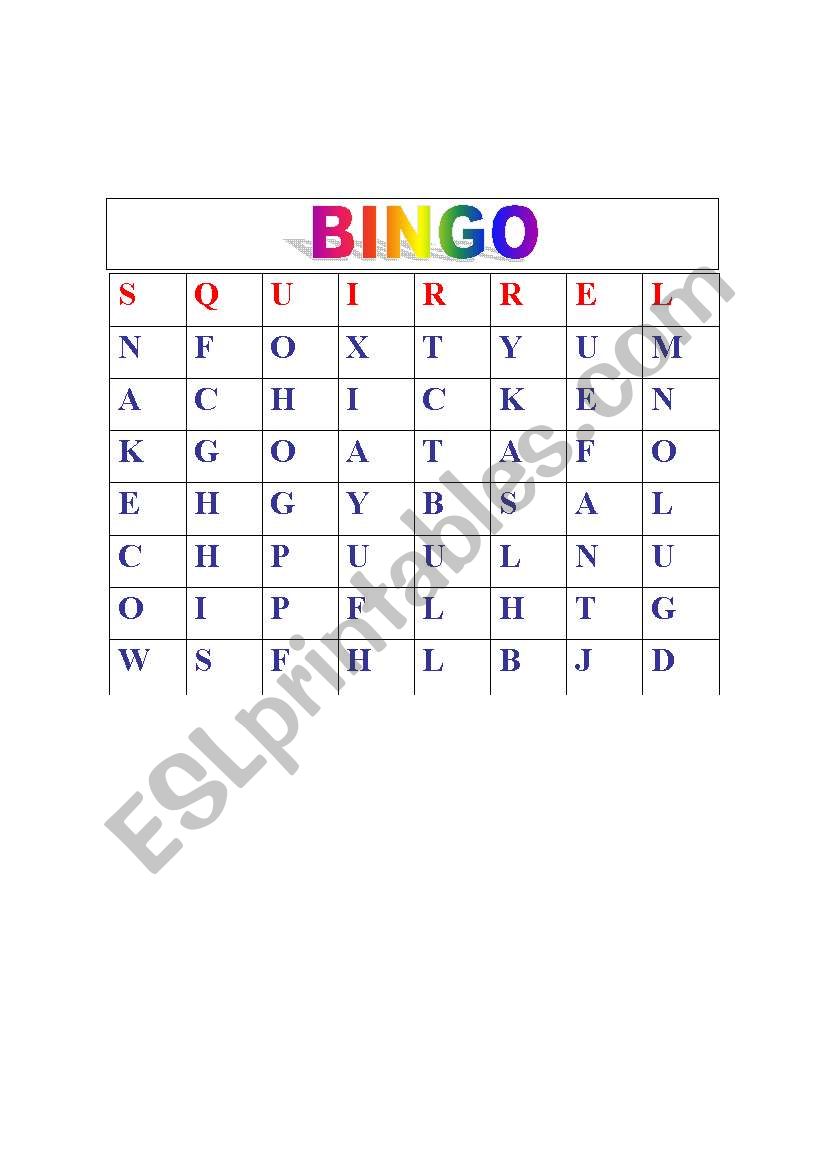 animals bingo worksheet