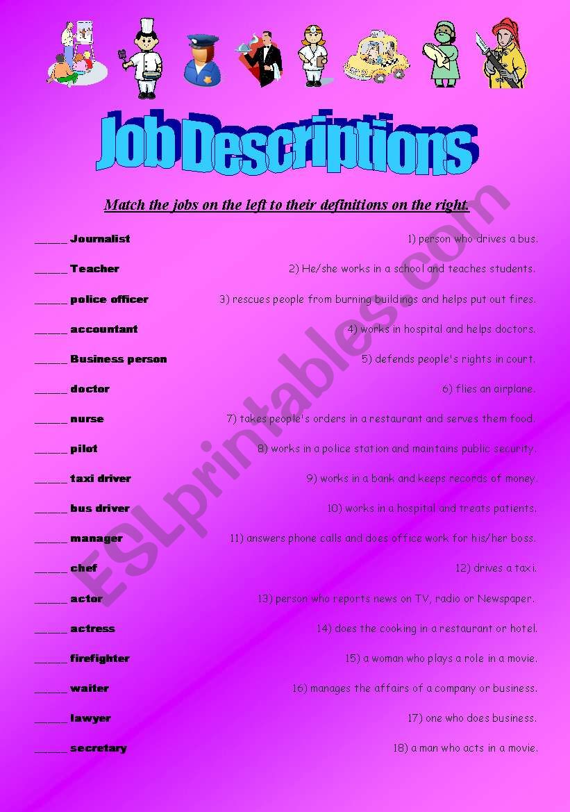 Job Descriptions - (( 5 pages )) - Elementary - Editable