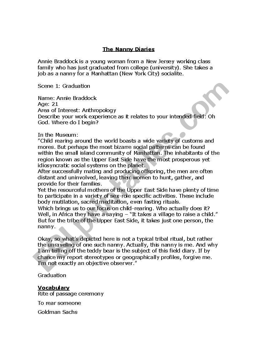 The Nanny Diaries worksheet