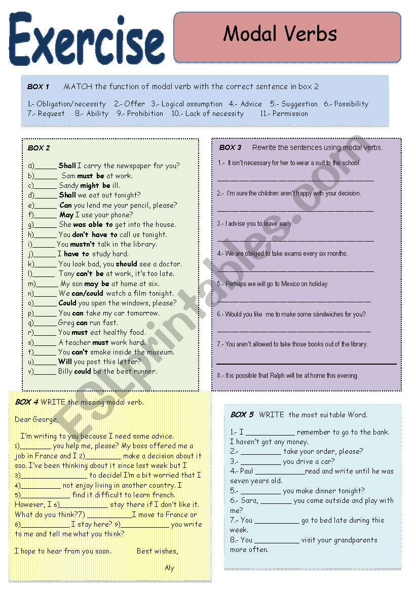  MODAL VERBS Review worksheet worksheet