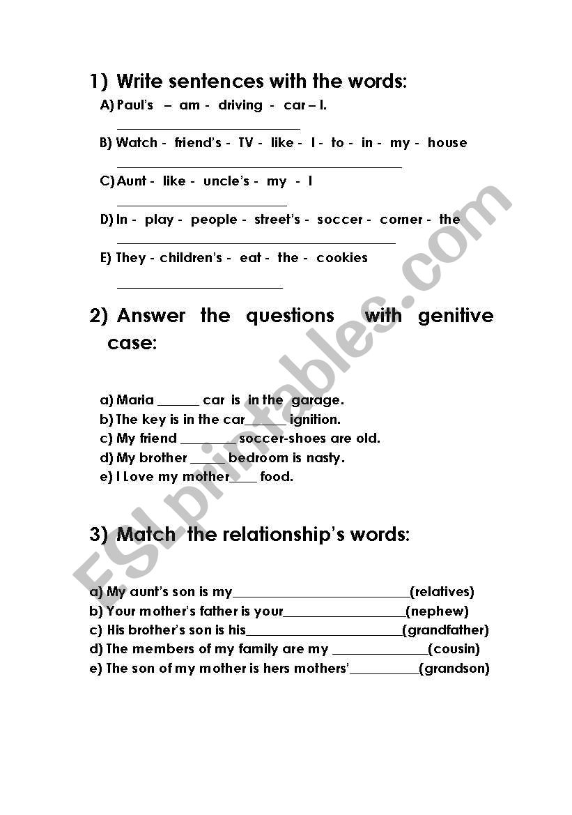 Genitive case worksheet