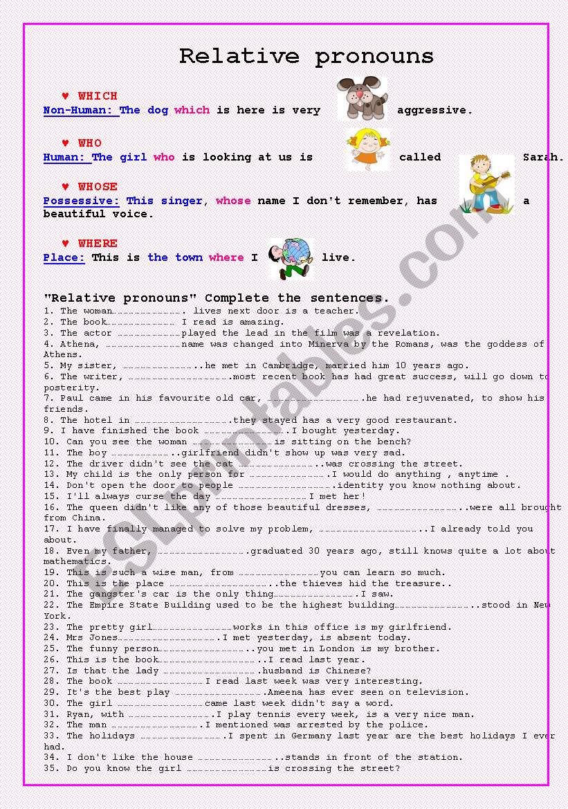 Relative Pronouns worksheet