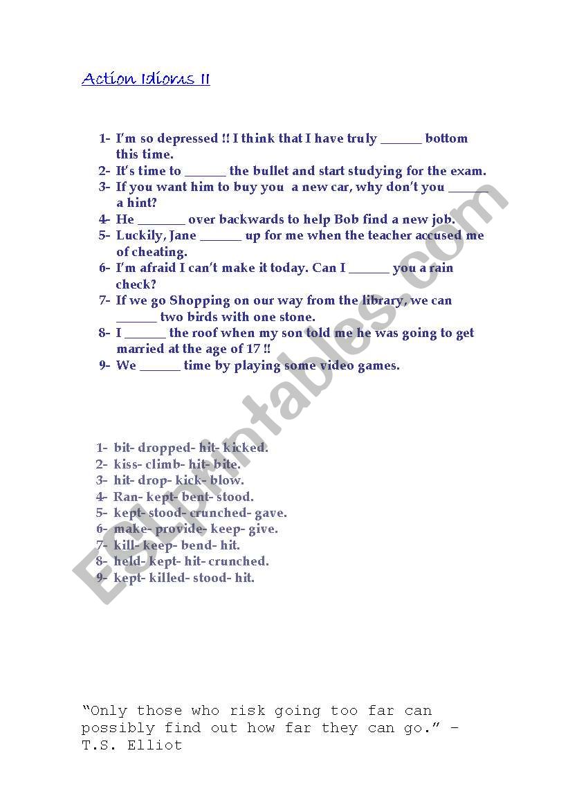 More Action Idioms!!! worksheet