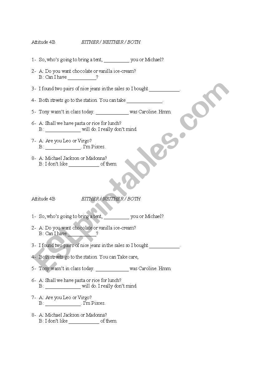 Either, Neither, or Both worksheet