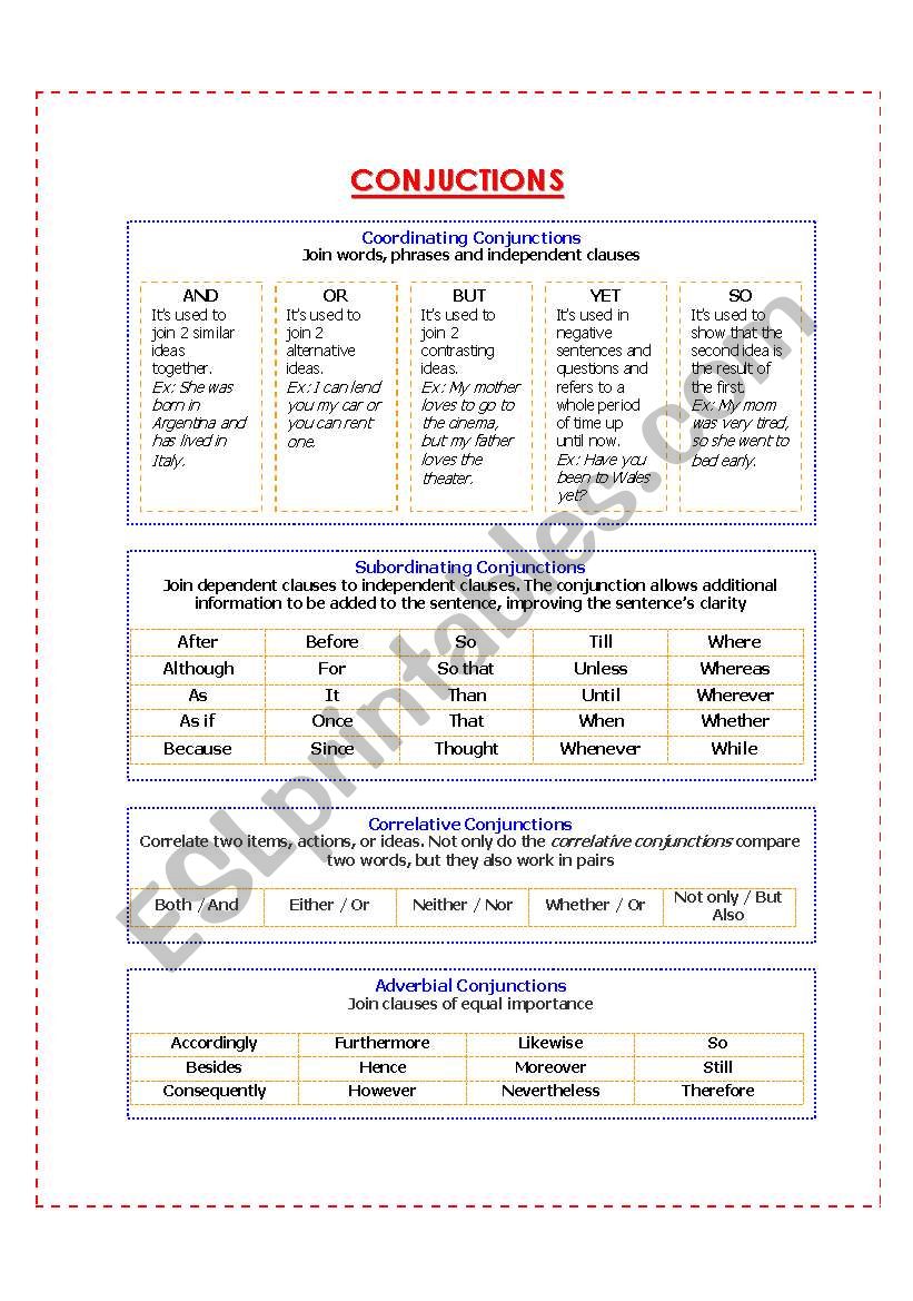 Conjuctions worksheet