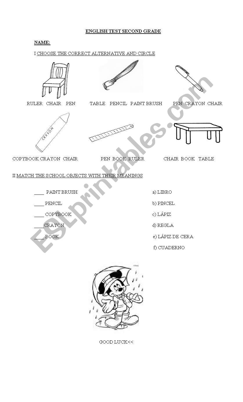 school objects worksheet