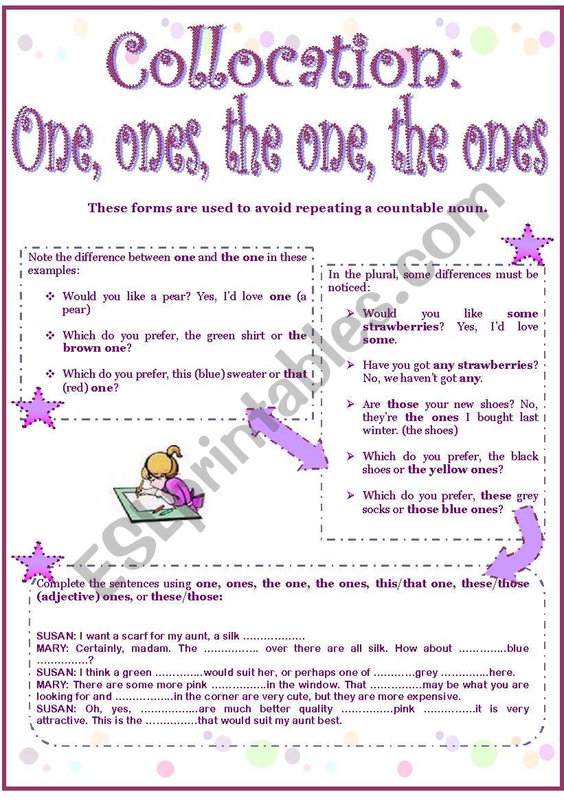 One, ones, the one, the ones worksheet