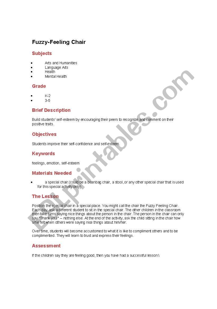 Fuzzy Chair worksheet