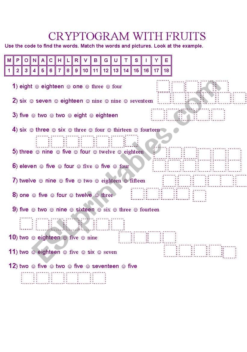 CRYPTOGRAM WITH FRUITS worksheet