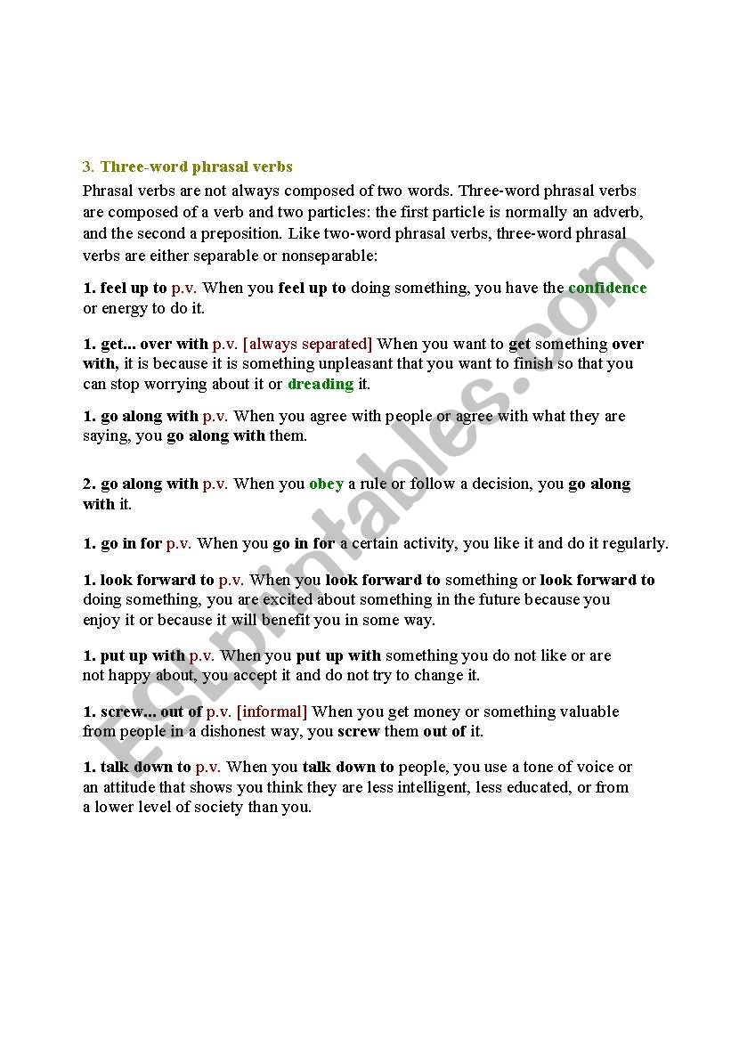 Three-word phrasal verbs worksheet