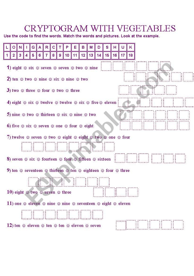 CRYPTOGRAM WITH VEGETABLES worksheet