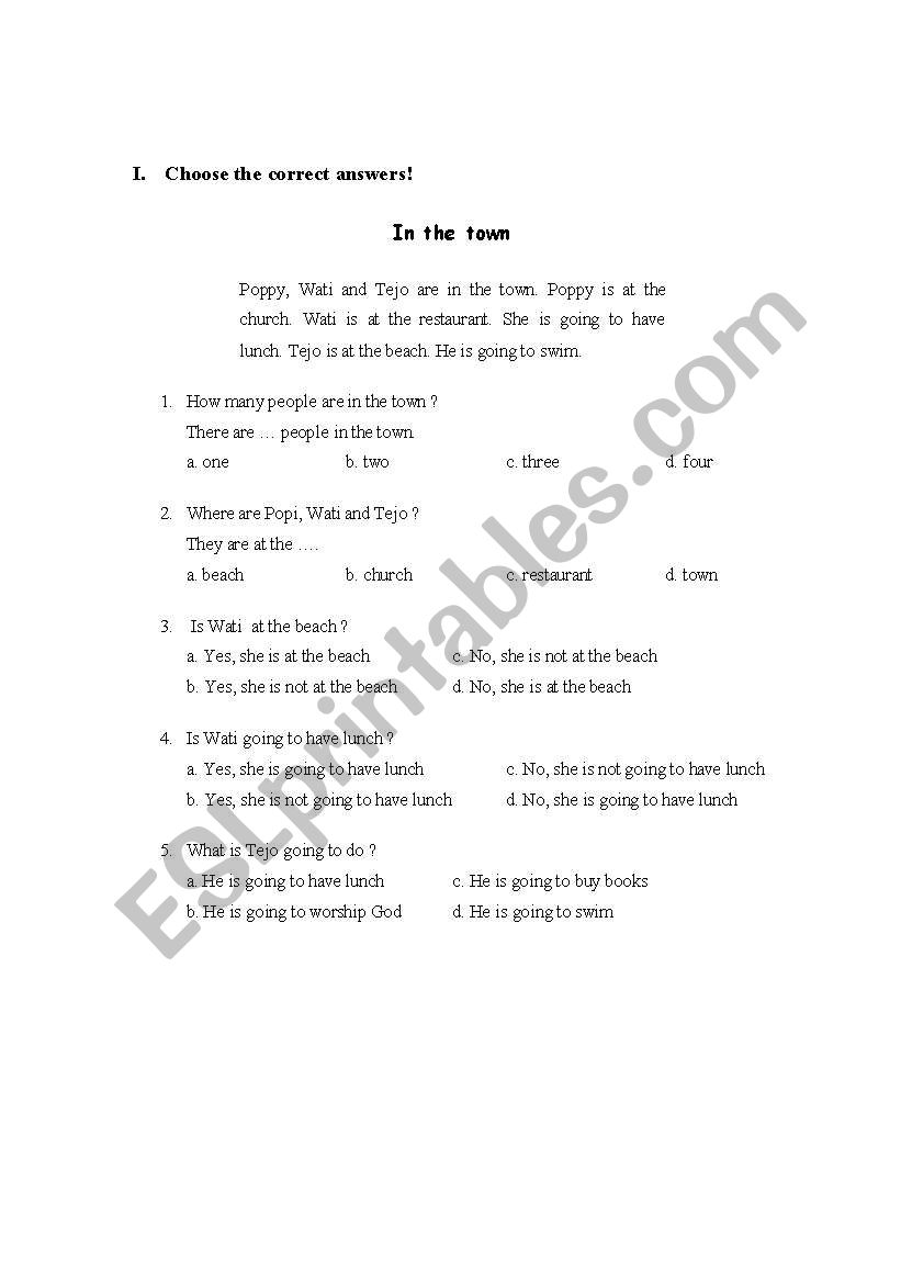 Public Places worksheet