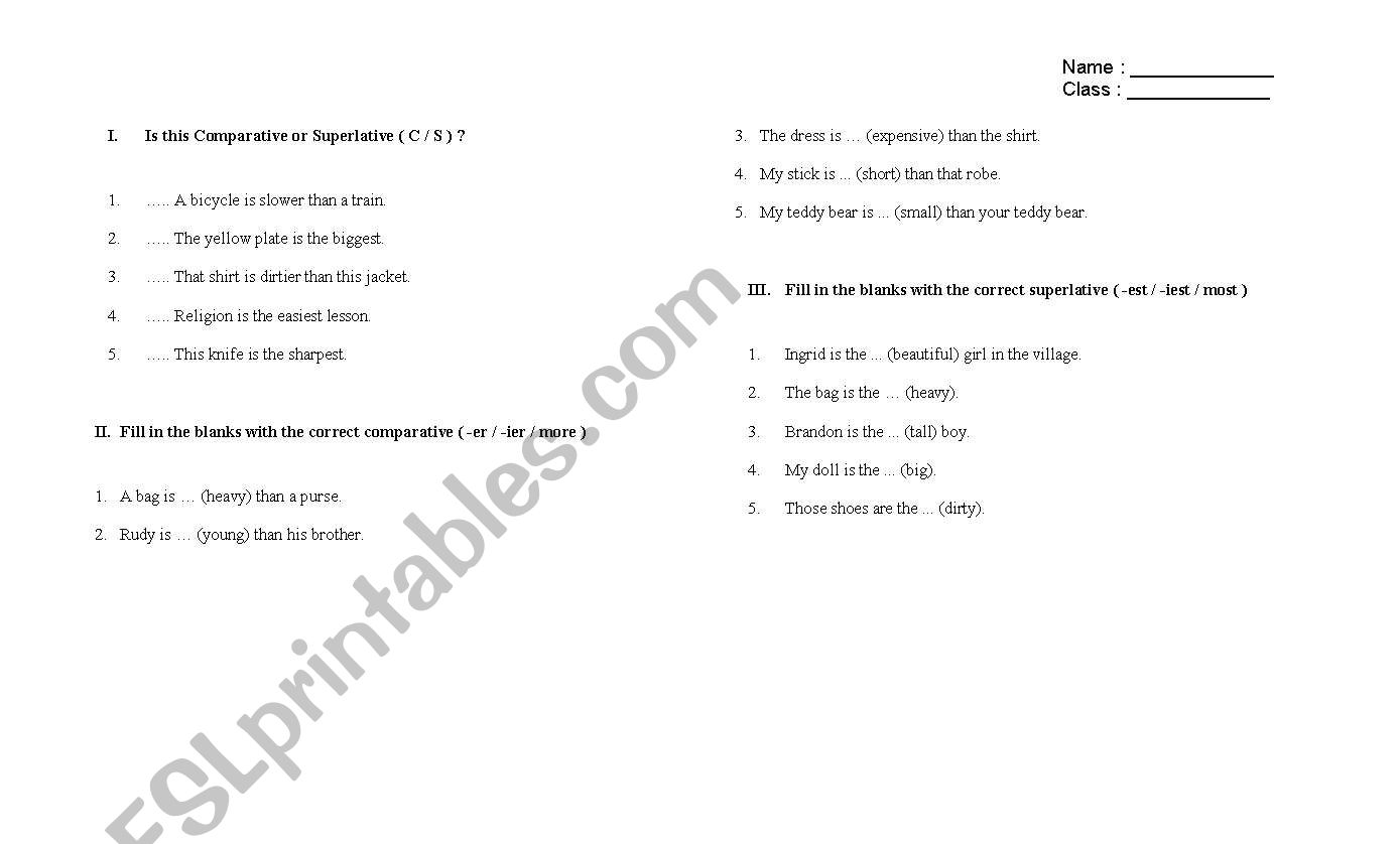 Comparison and Superlative  worksheet
