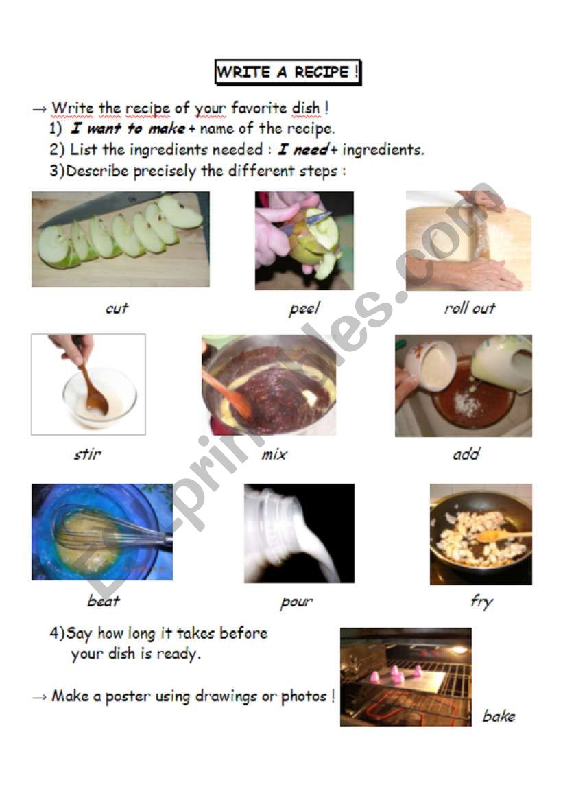 write a recipe ! worksheet