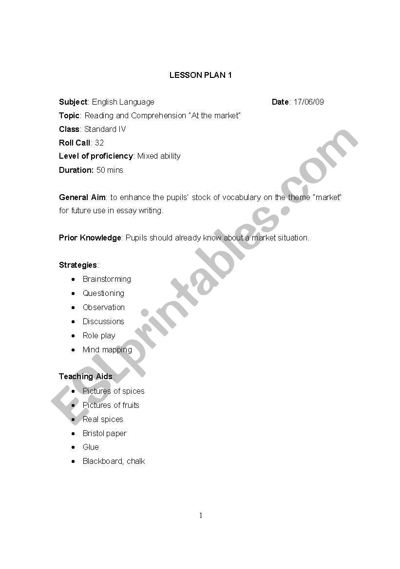 lesson plan on comprehention worksheet