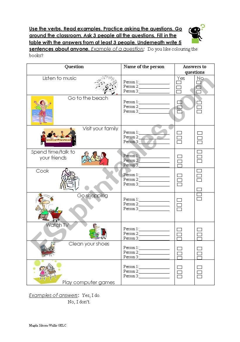 Like -ing Questionnaire worksheet
