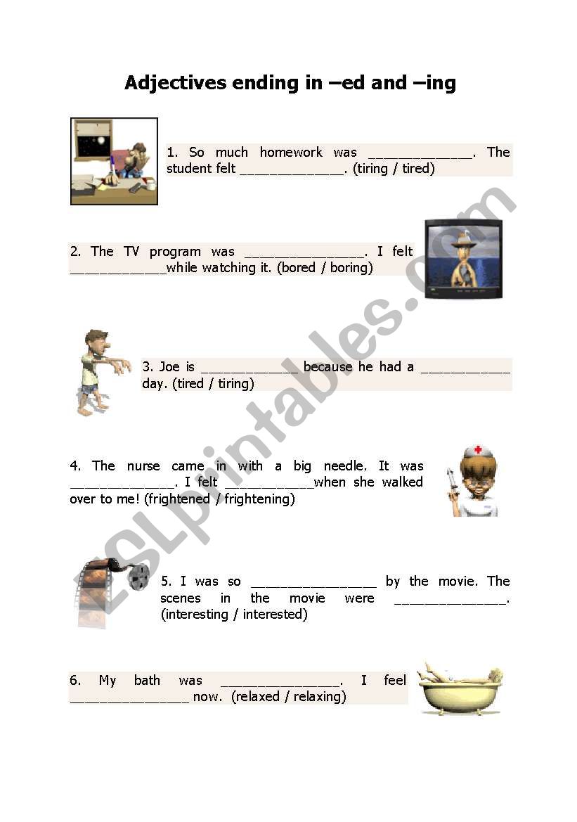 adjectives ending in ed and ing