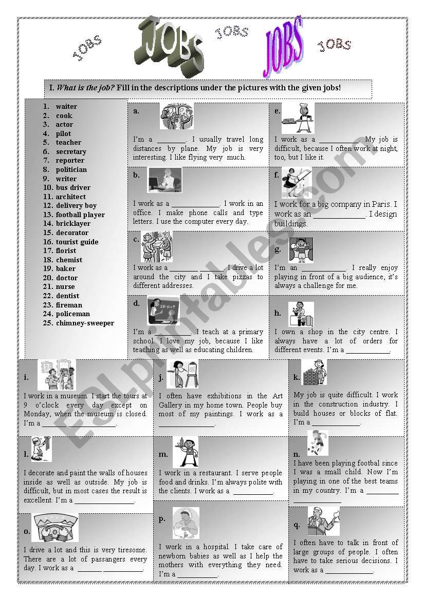 Jobs worksheet