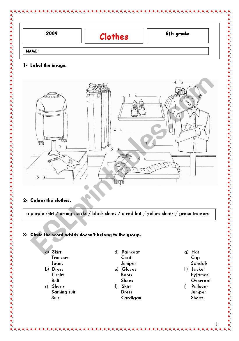Clothes (2 pages) worksheet
