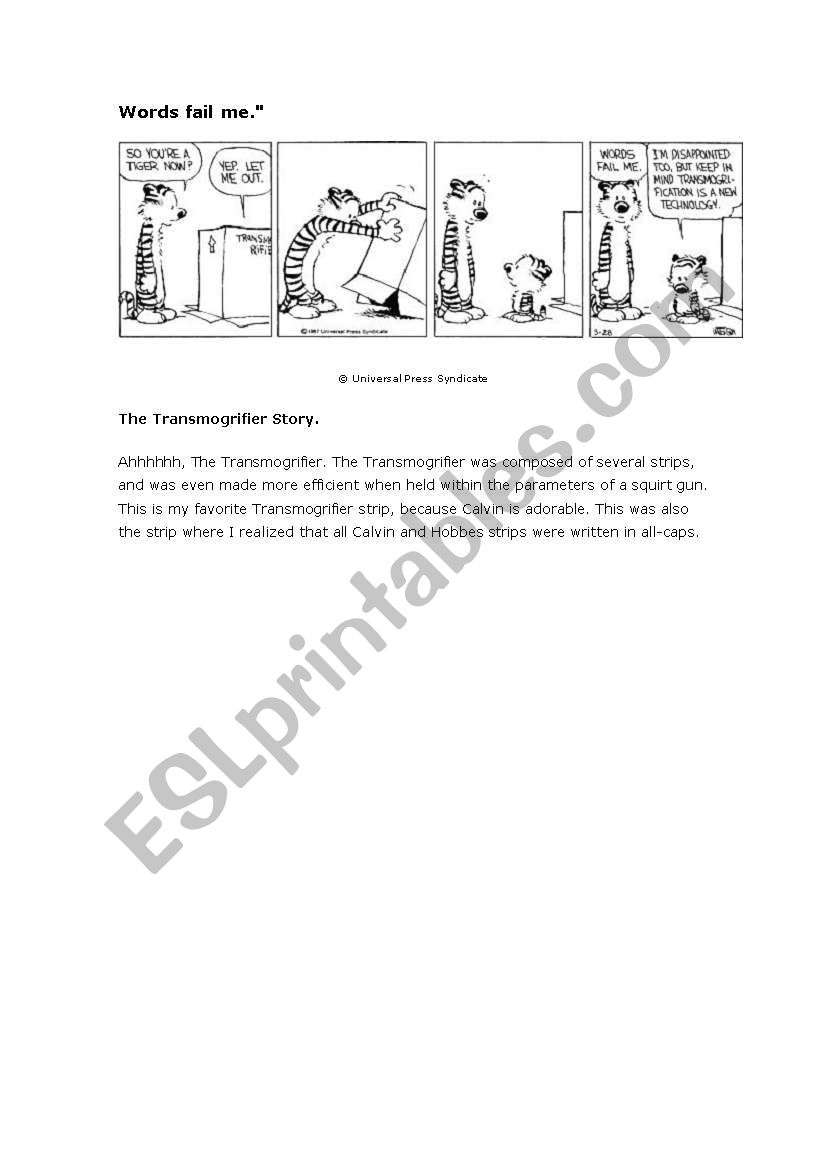 CALVIN COMIC STRIP - READING ACTIVITY 