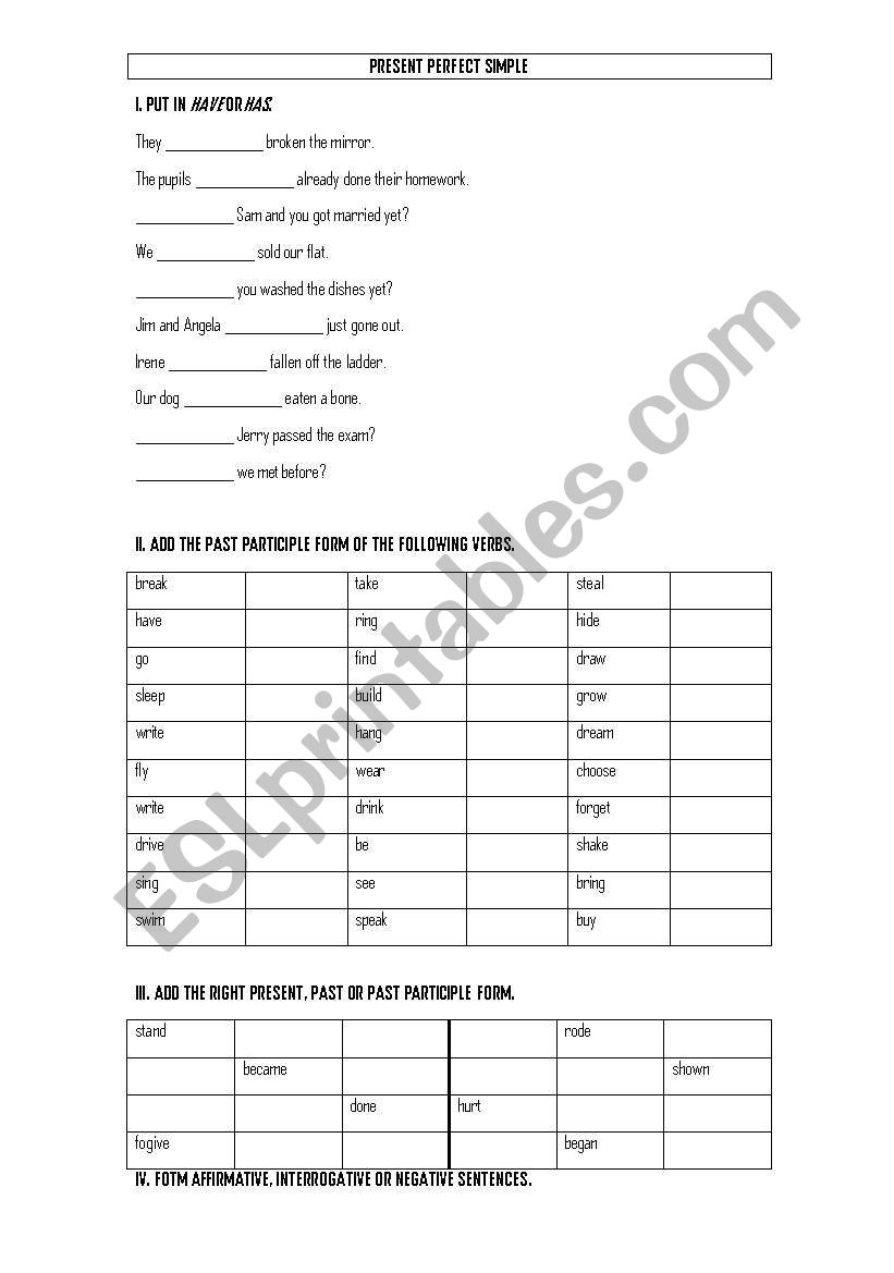 PRESENT PERFECT DRILL worksheet