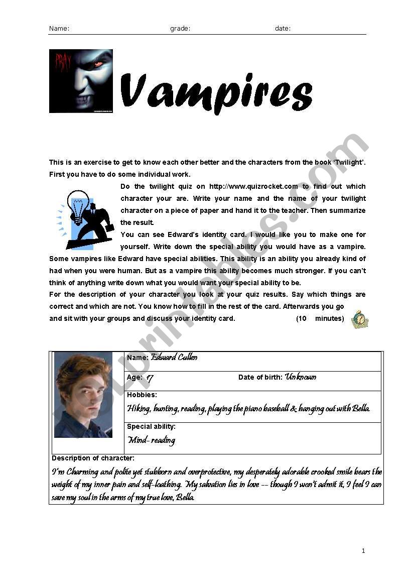 twilight charachters worksheet