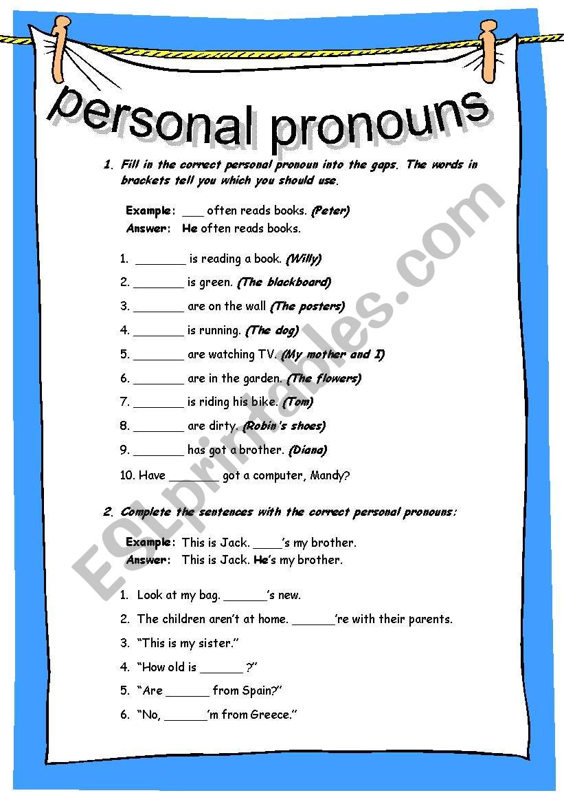 Personal Pronouns worksheet