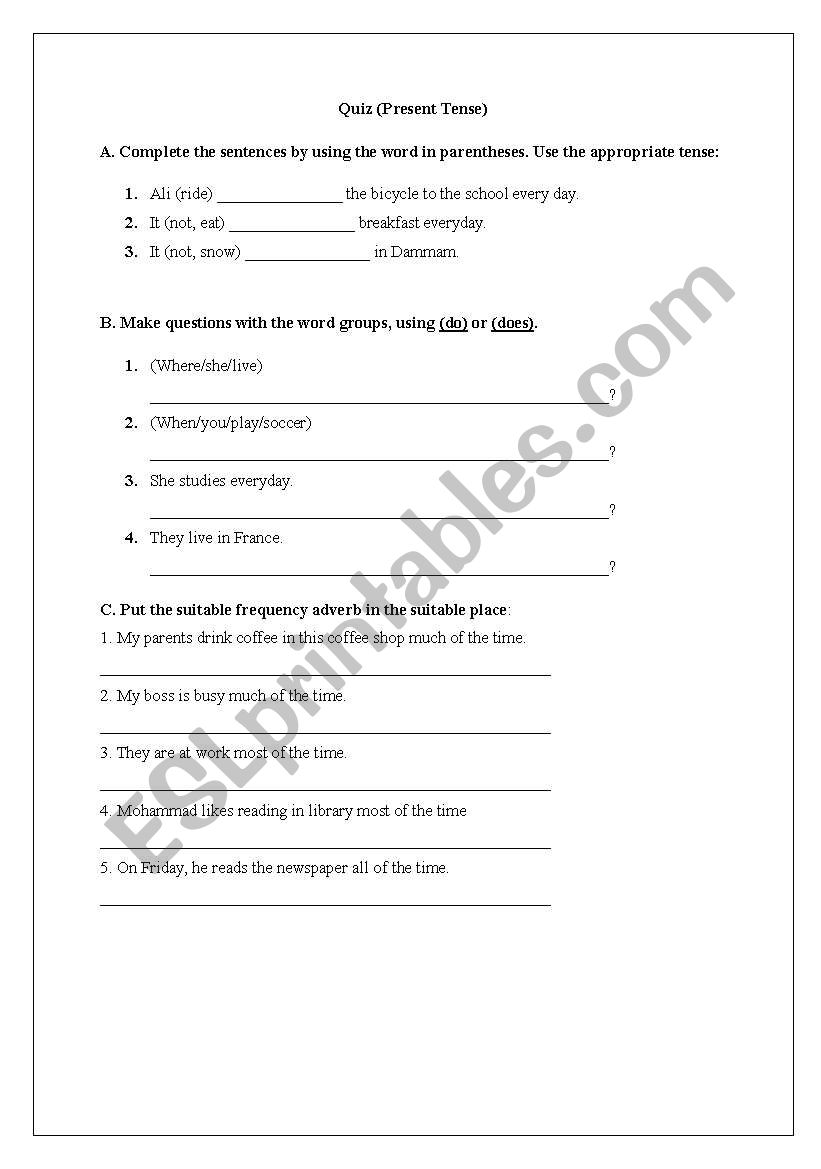 Present Simple Worksheet worksheet