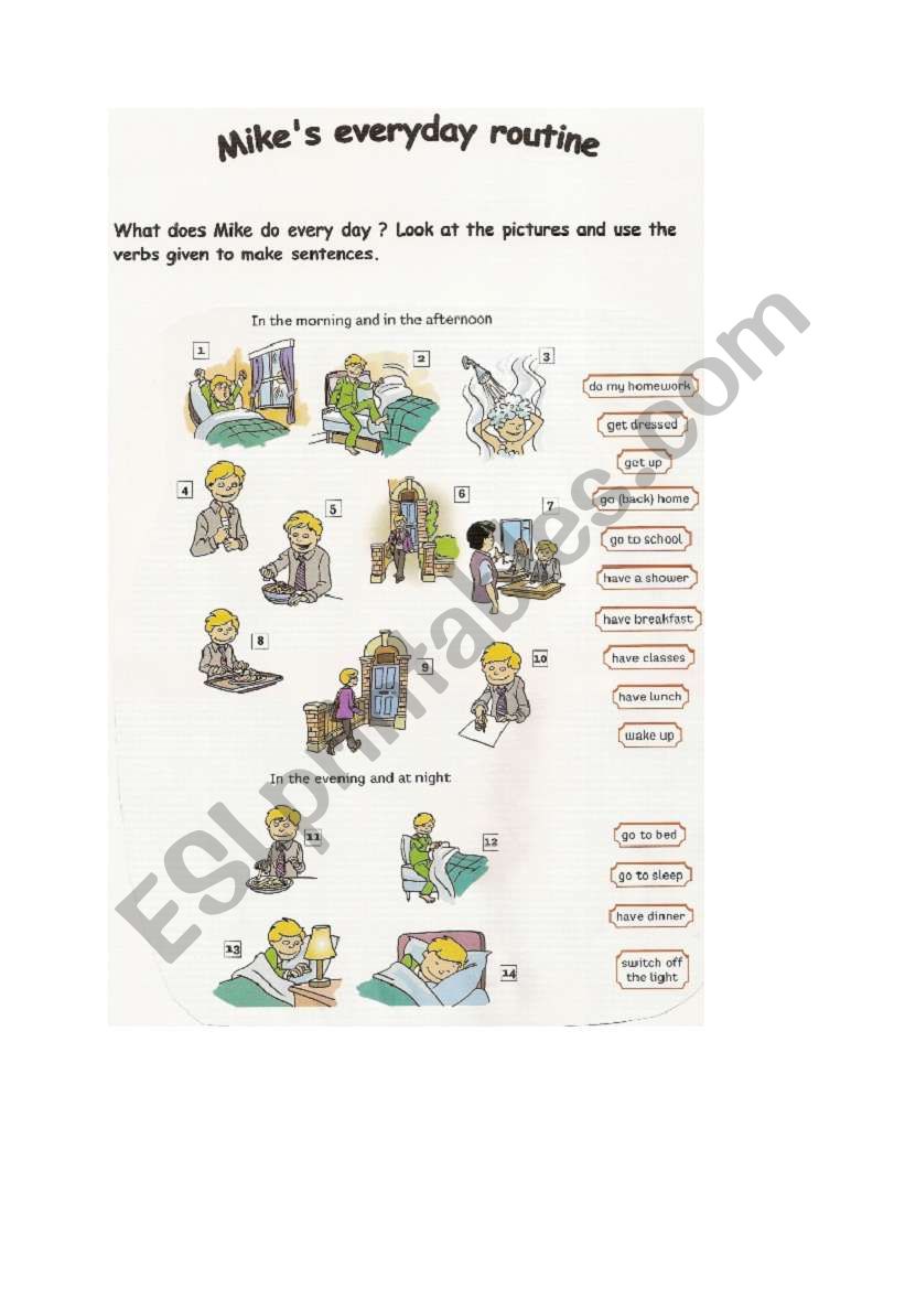 Mike´s routine worksheet Mike´s routine worksheet