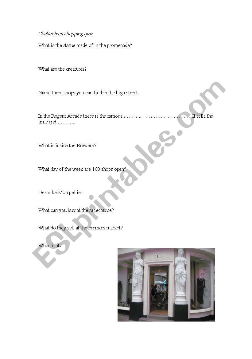 Cheltenham Shopping Quiz worksheet