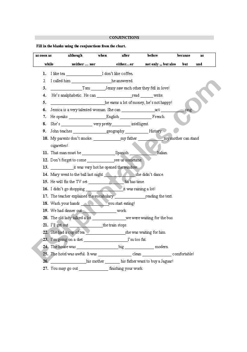 Conjunctions worksheet