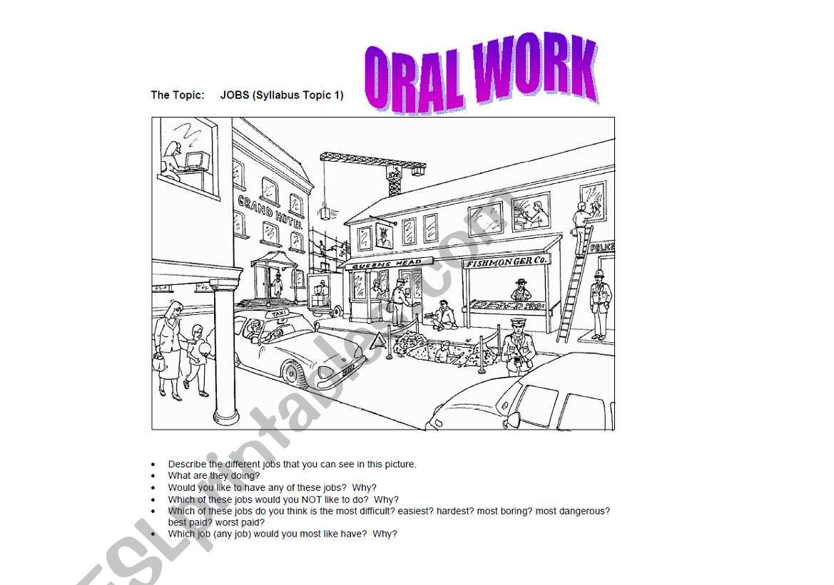 ORAL WORK ON JOBS worksheet