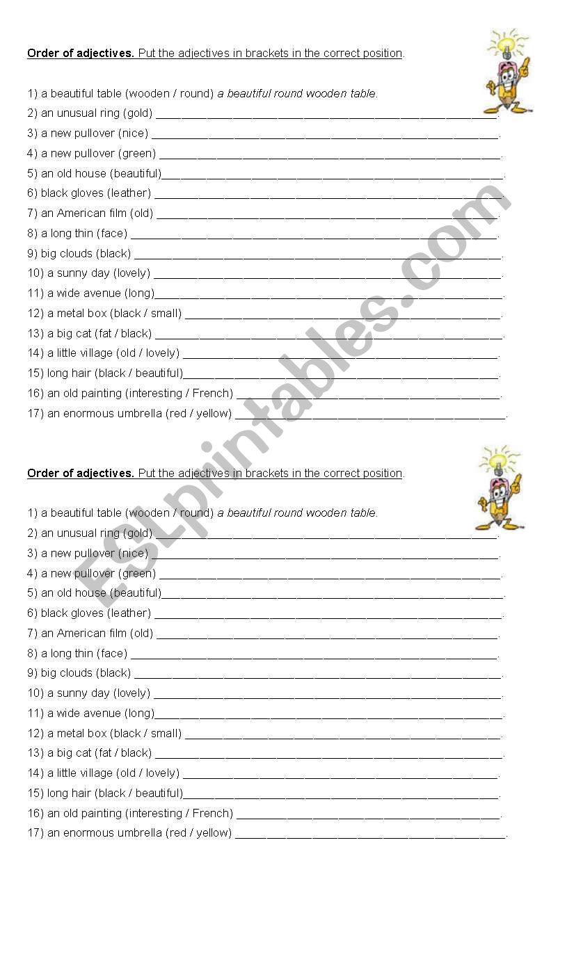 ORDER OF ADJECTIVES worksheet