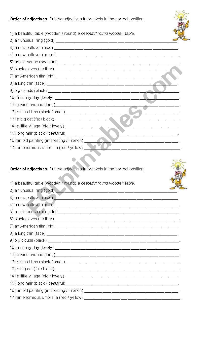 ORDER OF ADJECTIVES worksheet