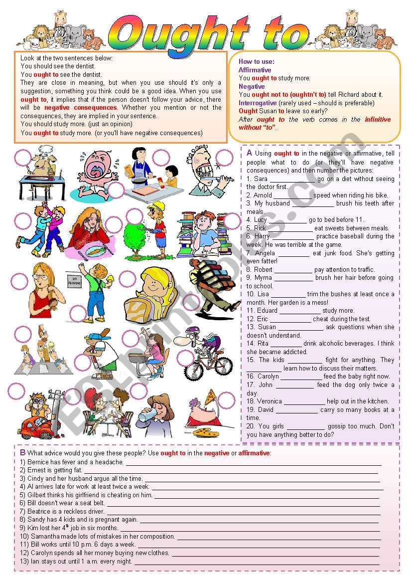 Ought to (Grammar guide + exercises = fully editable)