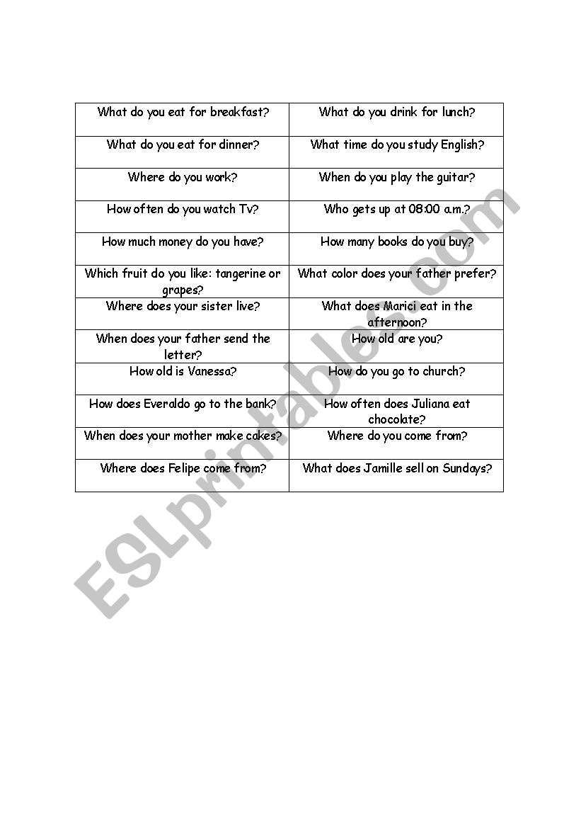 Question Words worksheet