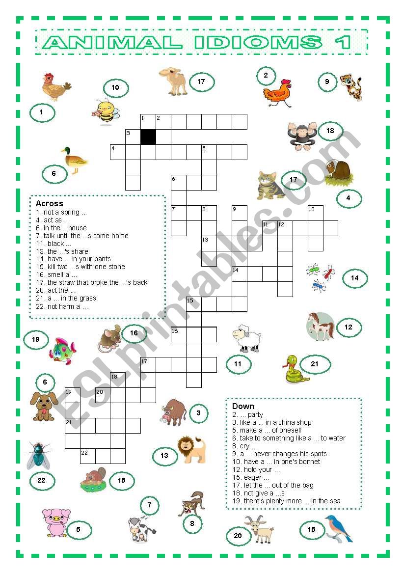 Animal Idioms 1 criss-cross worksheet