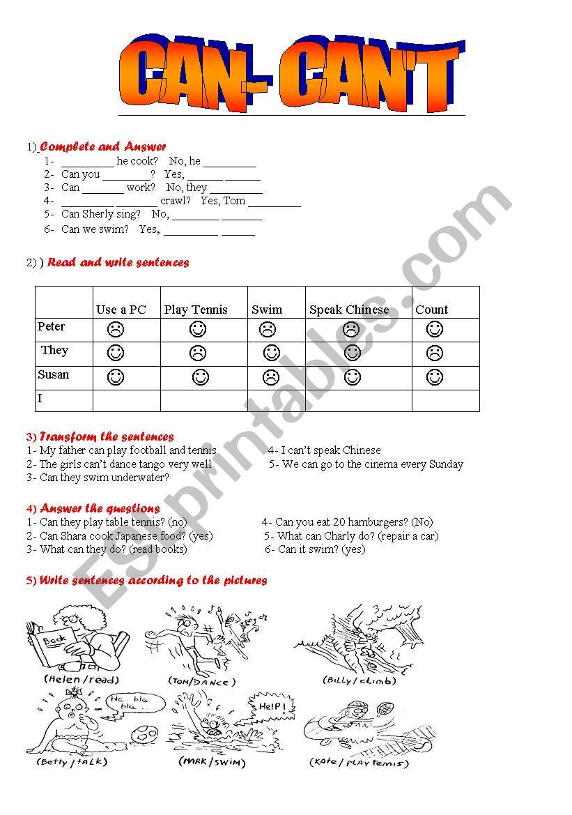 Can-CanÂ´t worksheet
