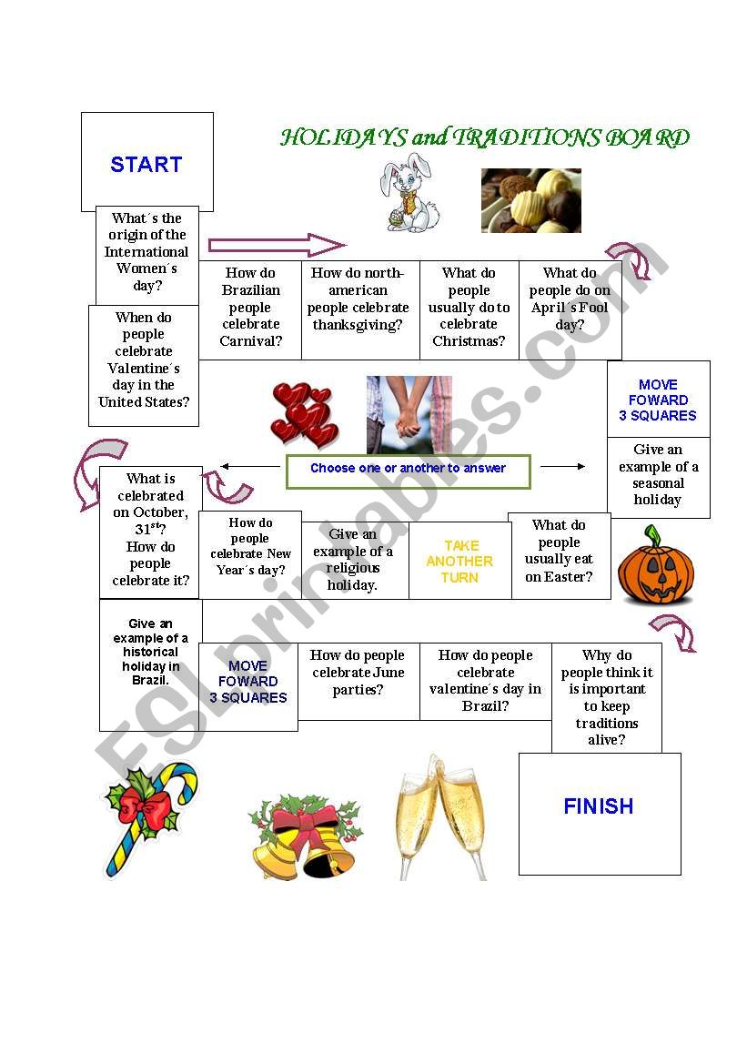 Holiday board game worksheet