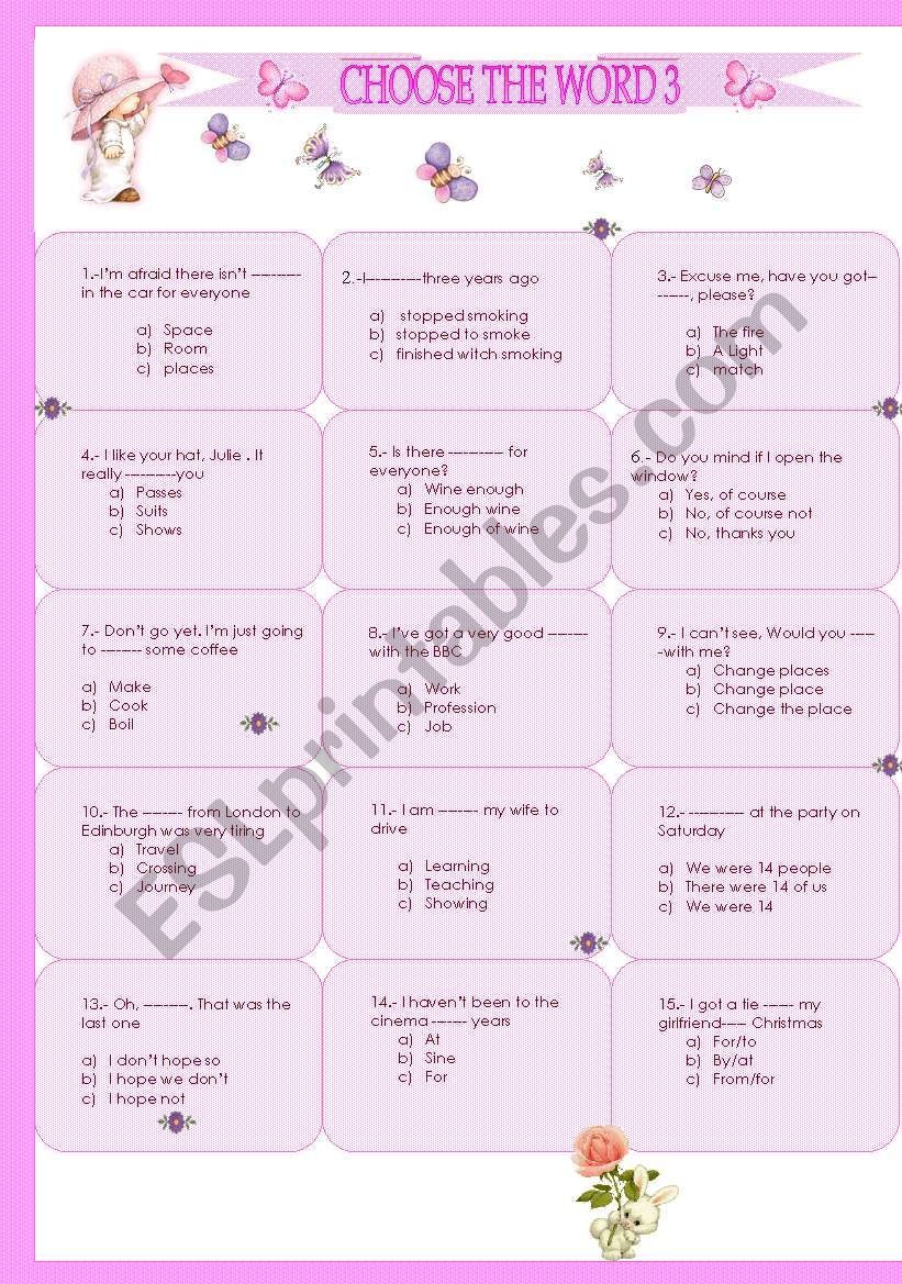 CHOOSE THE WORD PART THREE worksheet