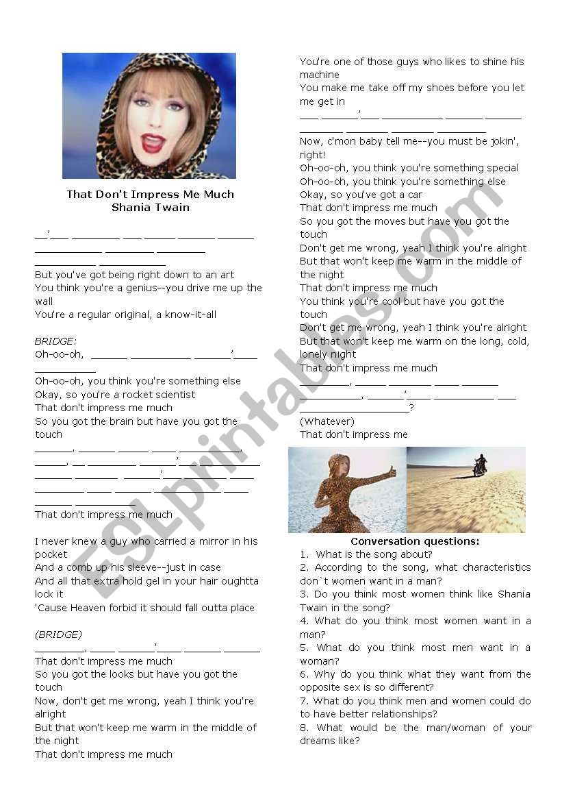 That Dont Impress Me Much worksheet