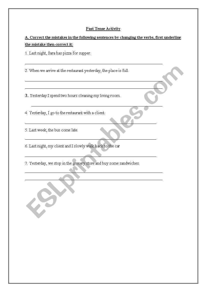 Past tense test worksheet