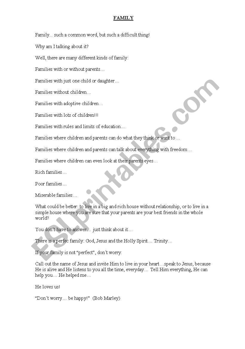 Family worksheet