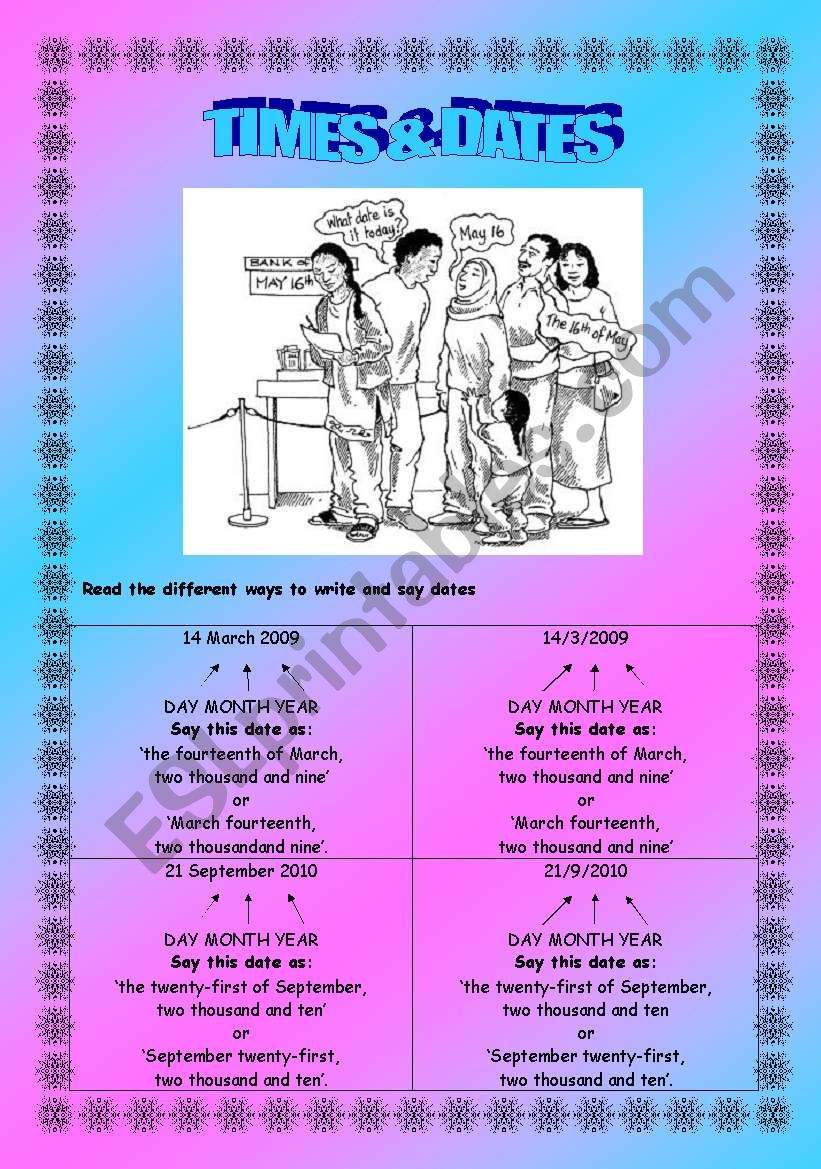 Times & Dates Grammar & Sentence Structure - Elementary - (( 4 Pages )) - Editable 