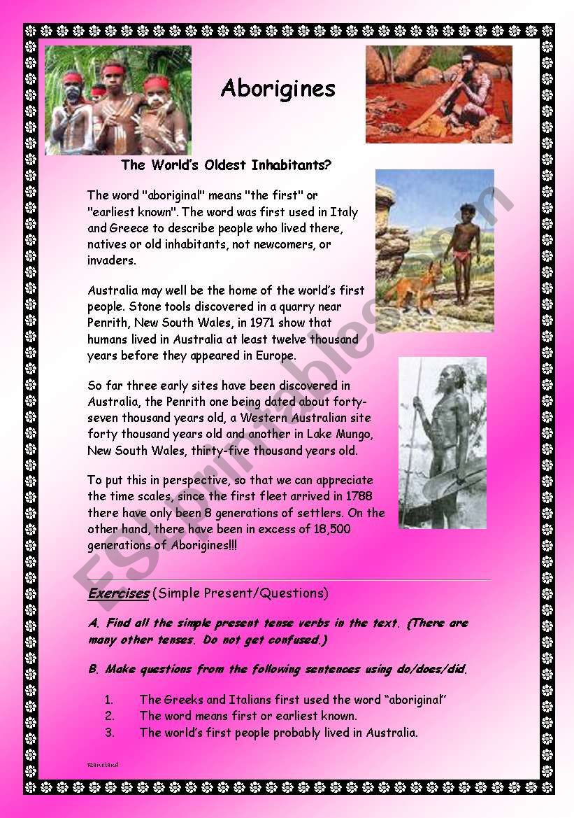 Australian Aborigines - The Natives  - Complete Grammar Unit of Work -Intermediate - (( 13 Pages )) - Editable