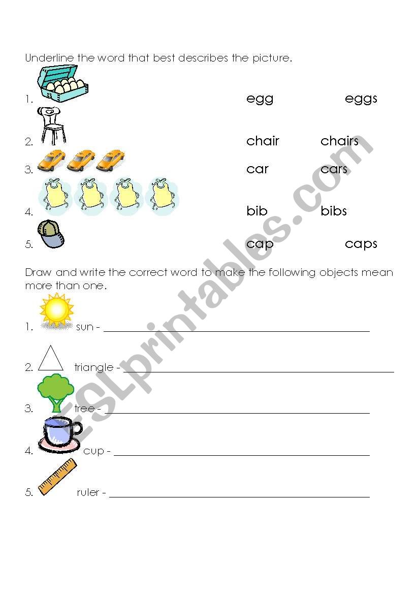 Plurals - adding -s worksheet