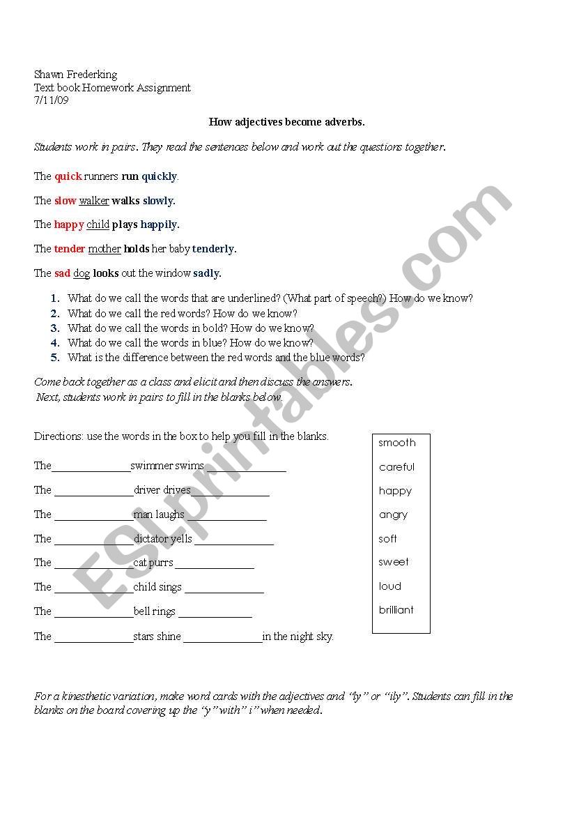 How adjectives become adverbs worksheet